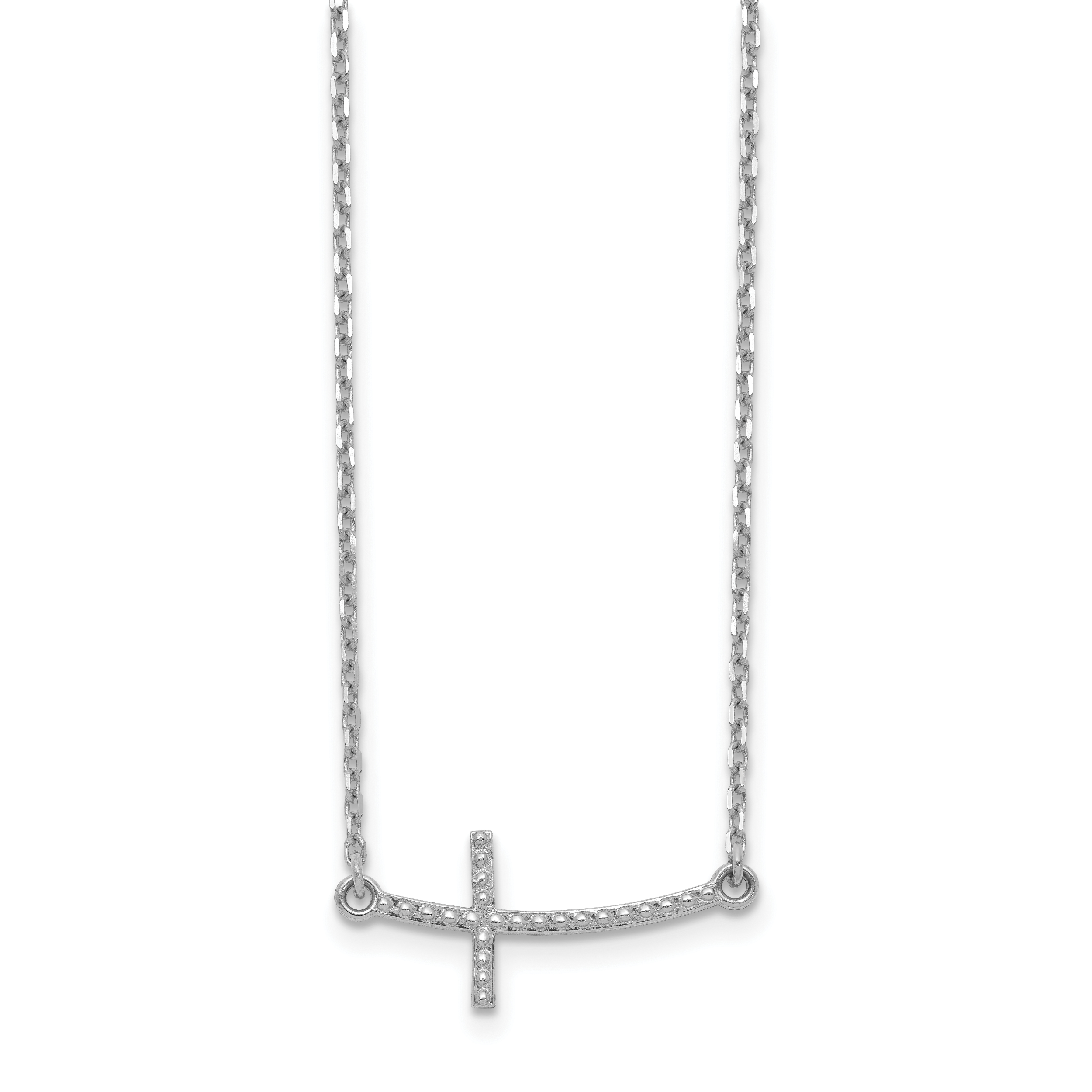 14k White Gold Sideways Curved Textured Cross Necklace Secondary image