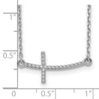 14k White Gold Sideways Curved Textured Cross Necklace