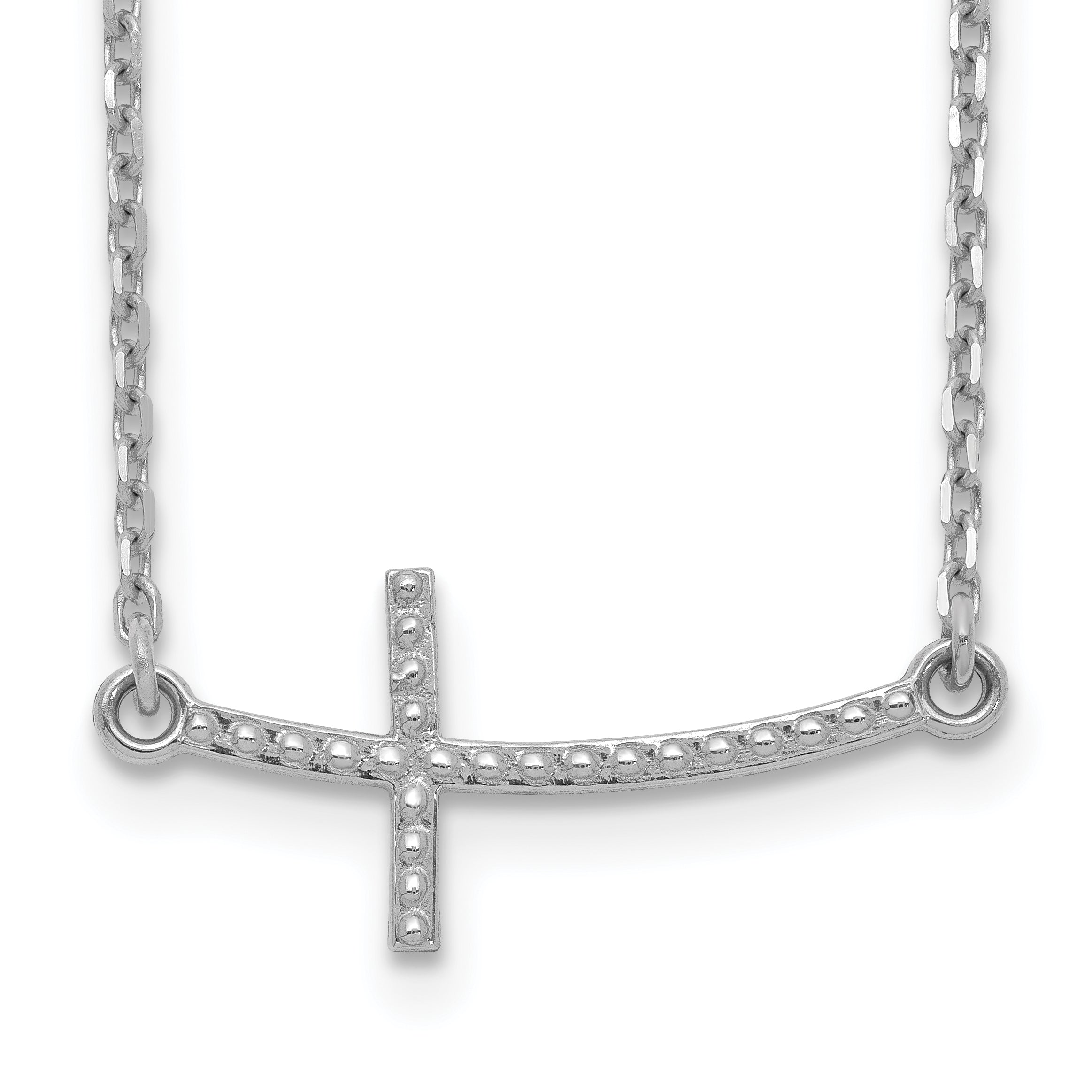 14k White Gold Sideways Curved Textured Cross Necklace Main image