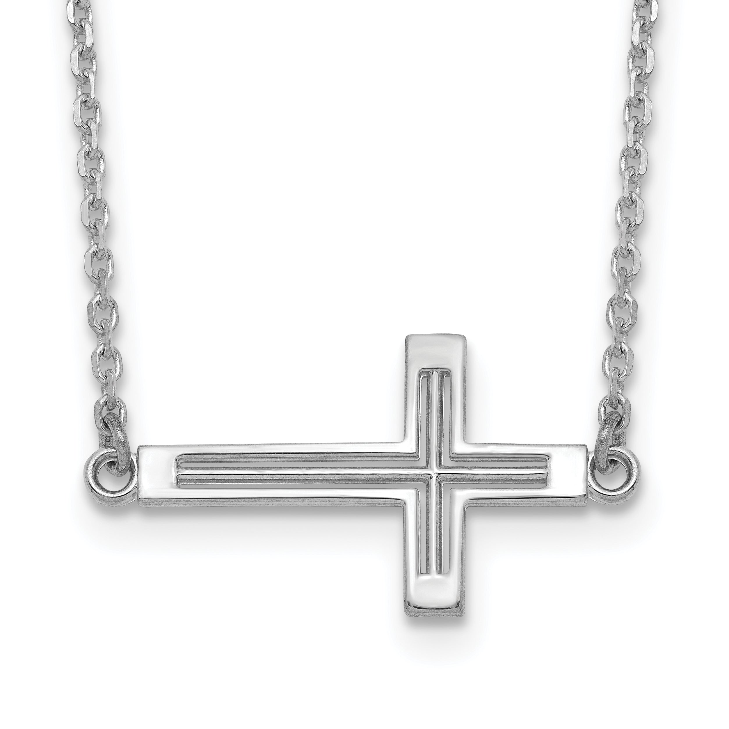 14k White Gold Sideways Cut-out Cross Necklace Main image