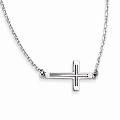 14K White Gold Sideways Cut-out Cross Necklace