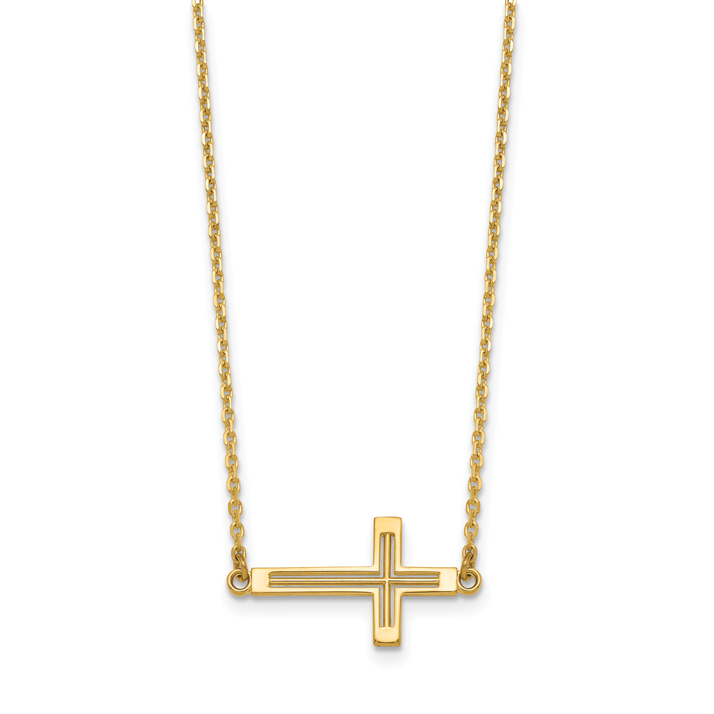 14k Sideways Cut-out Cross Necklace Secondary image