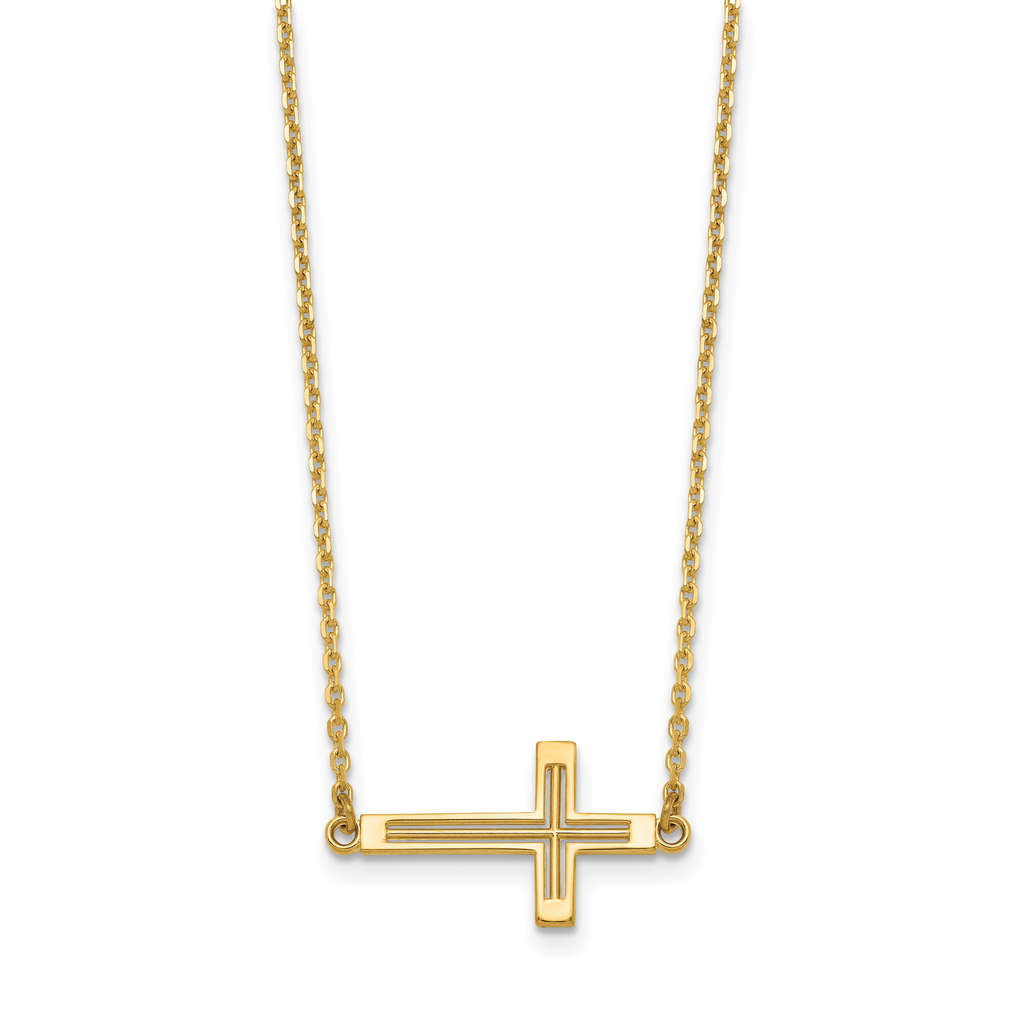 14k Sideways Cut-out Cross Necklace