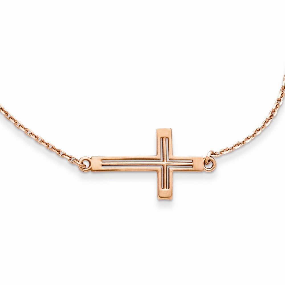 14K Rose Gold Sideways Cut-out Cross Necklace