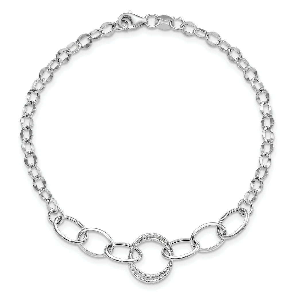 14k White Gold Polished Textured Fancy Link Bracelet