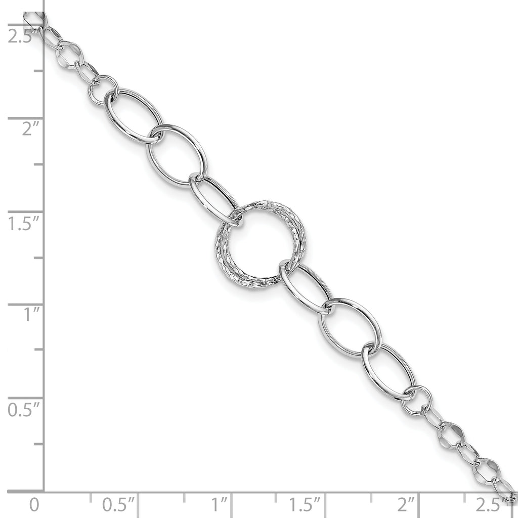 14k White Gold Polished Textured Fancy Link Bracelet