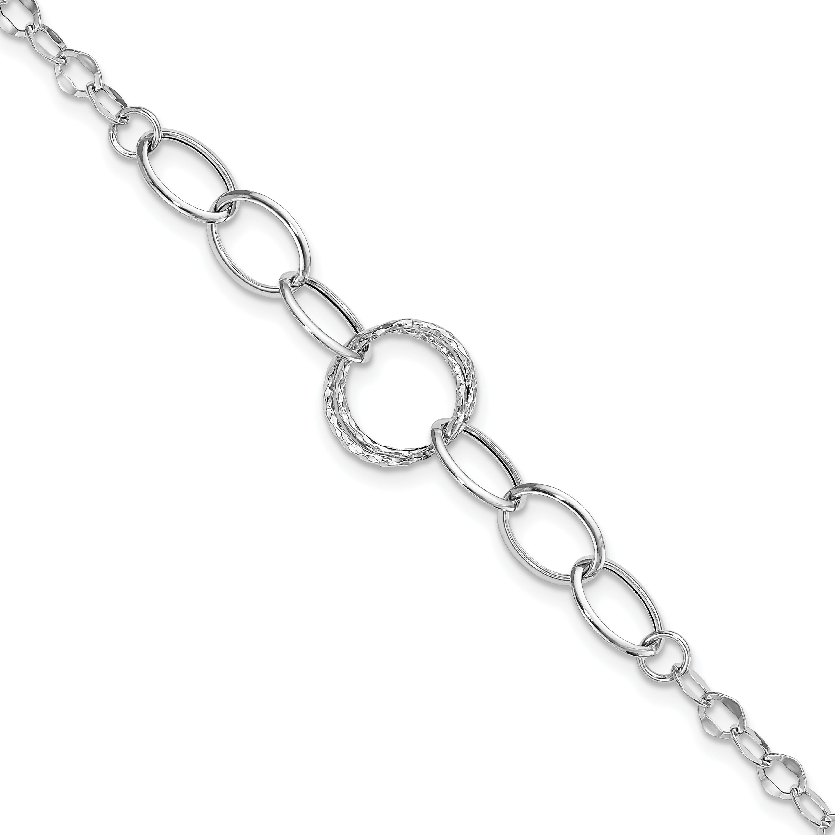 14k White Gold Polished Textured Fancy Link Bracelet Main image