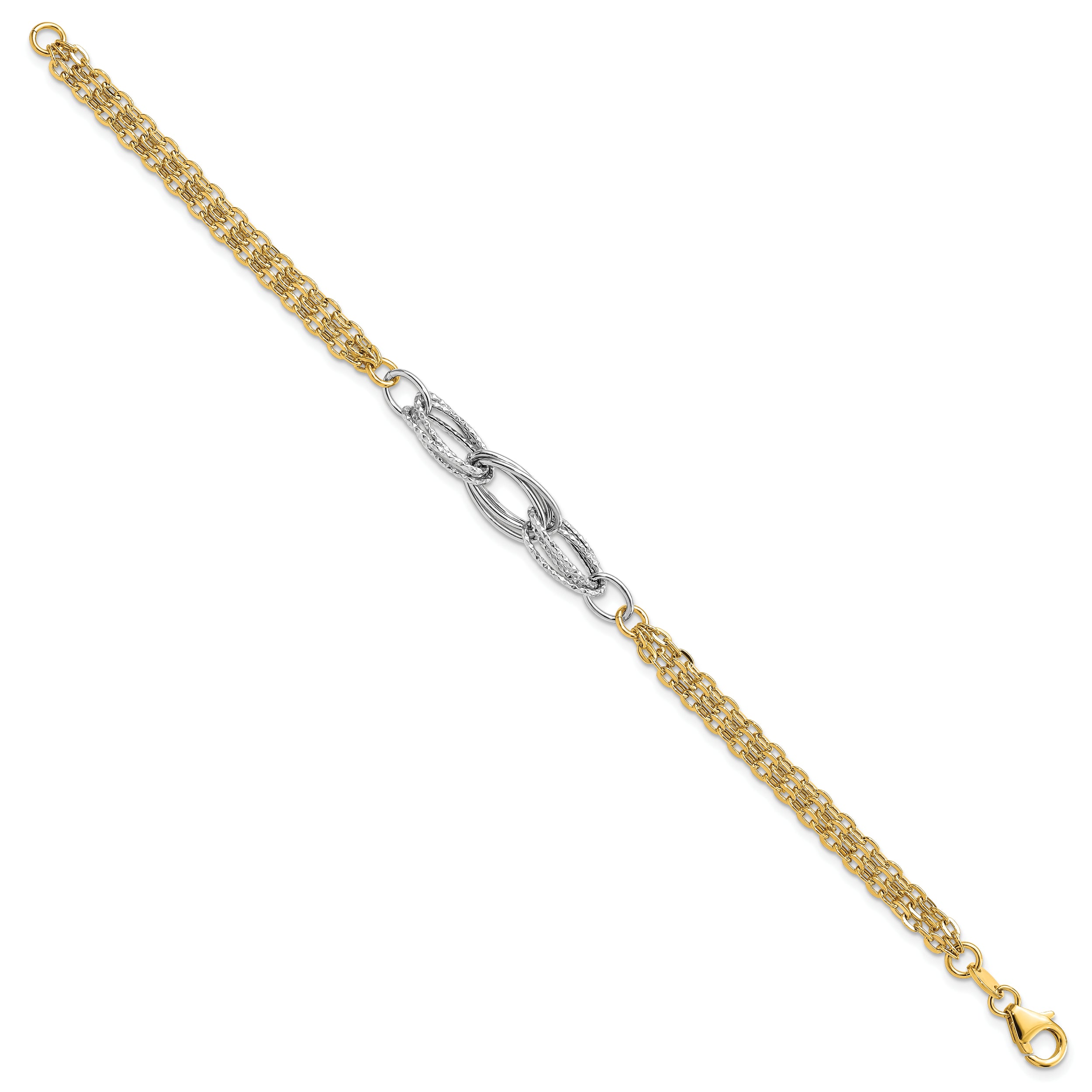 14k Two-tone D/C & Polished 7.5in Fancy Link Bracelet