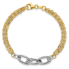 14k Two-tone D/C & Polished 7.5in Fancy Link Bracelet