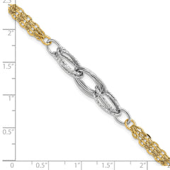 14k Two-tone D/C & Polished 7.5in Fancy Link Bracelet