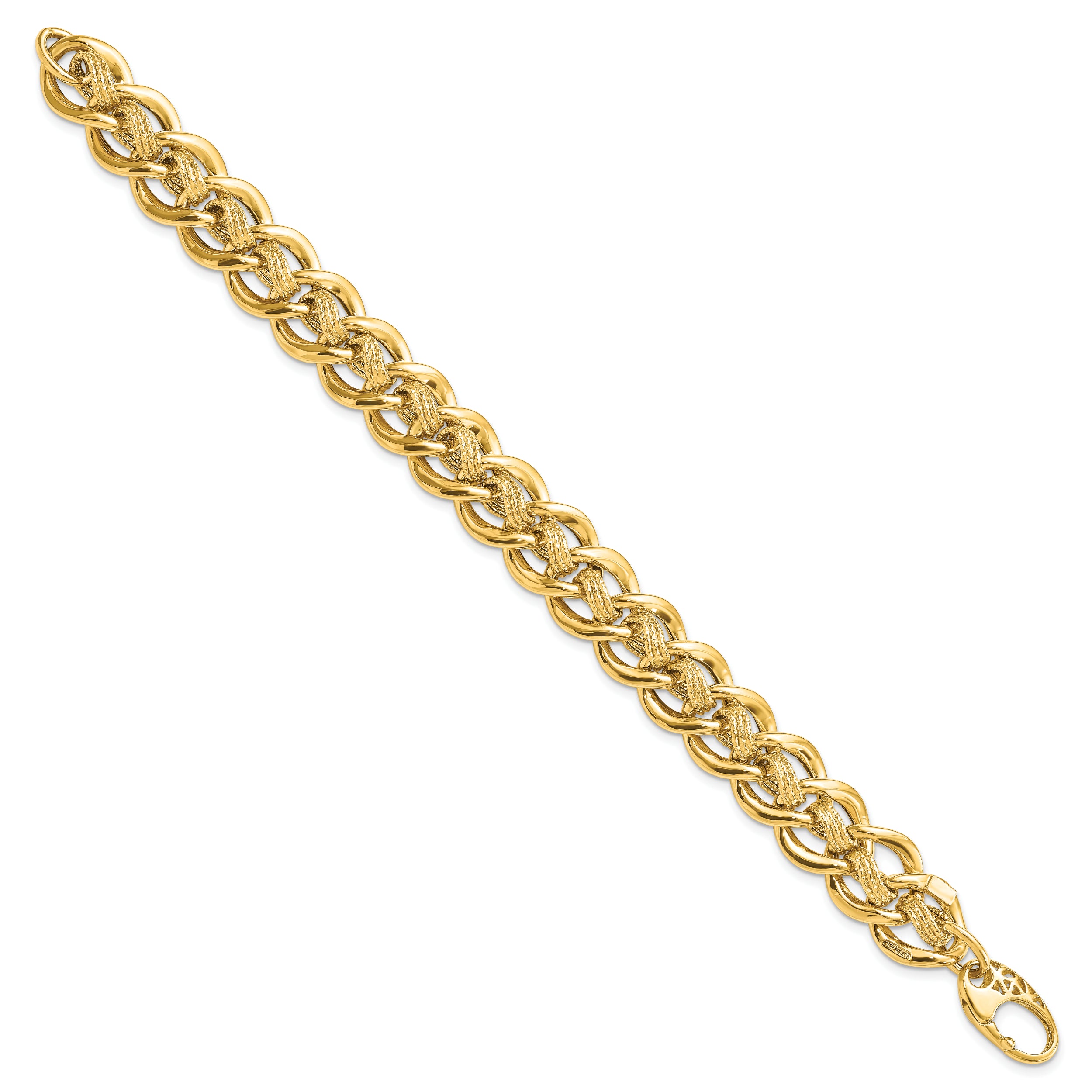 14k Polished and Textured Fancy Link Bracelet