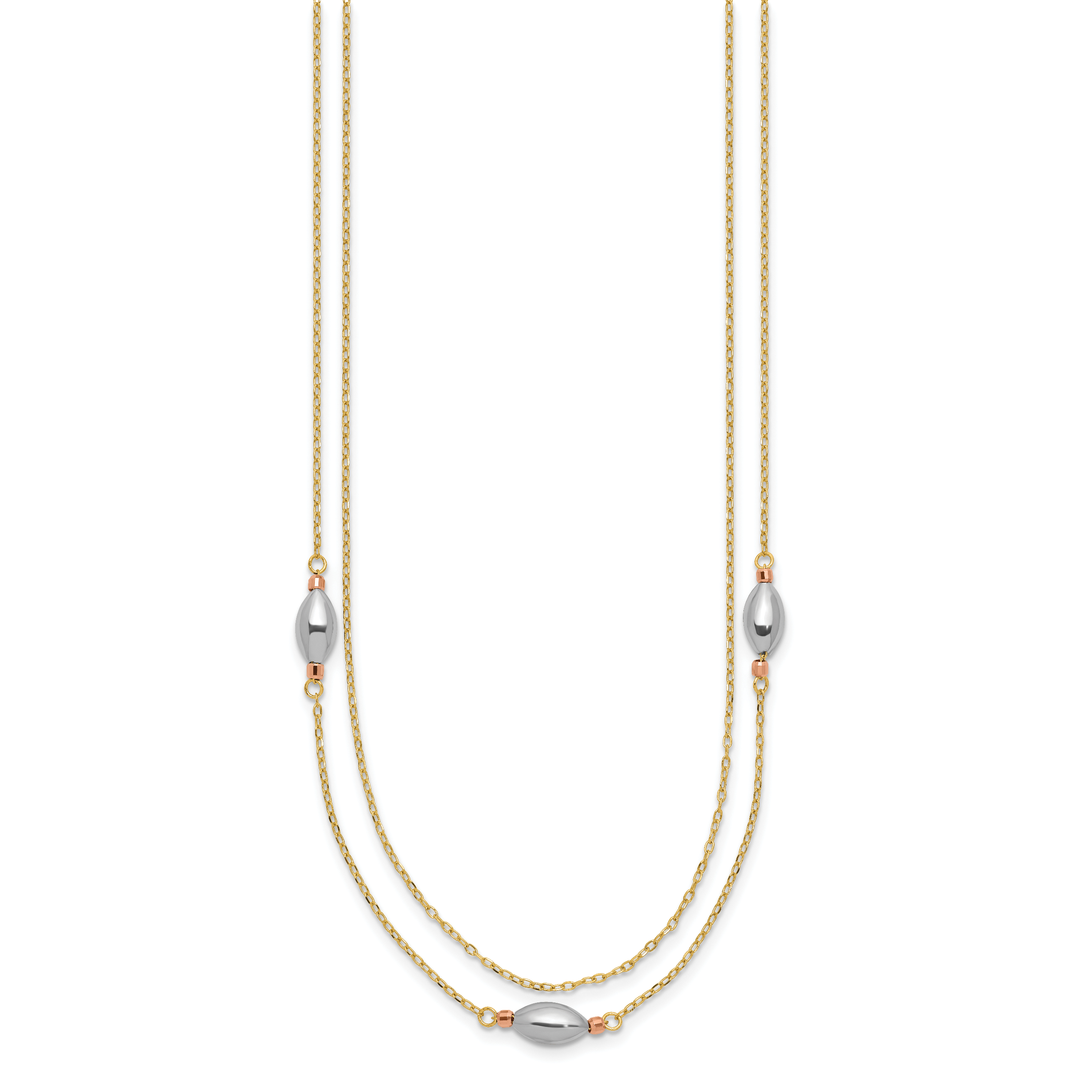 Sophia Jewelers 14K Tri-Color Gold Necklace with Polished Multi-Strand Puff Beads Secondary image