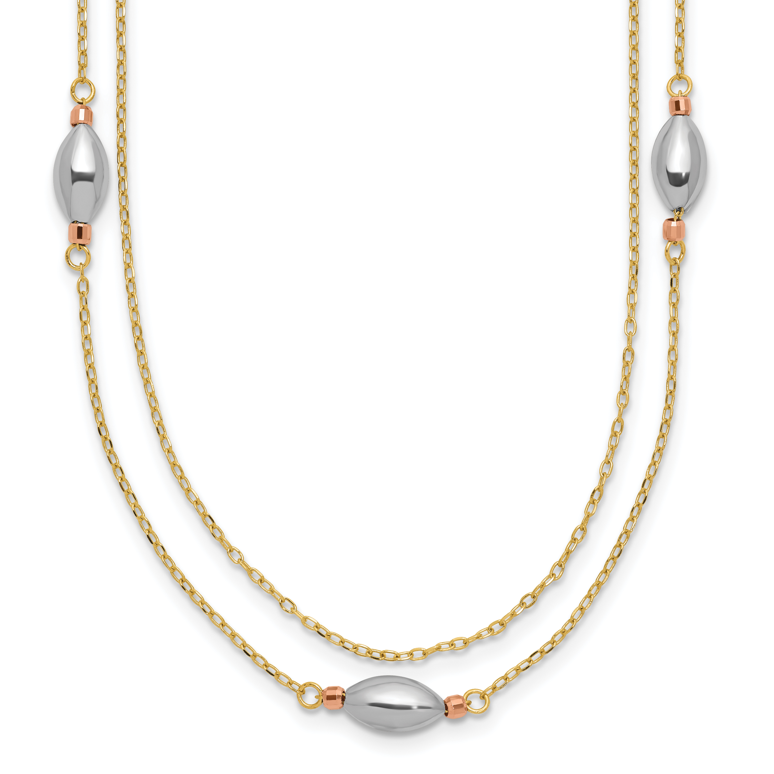 14K Tri Color 2 Strand w/Puff Beads w/2 IN Ext Necklace Main image