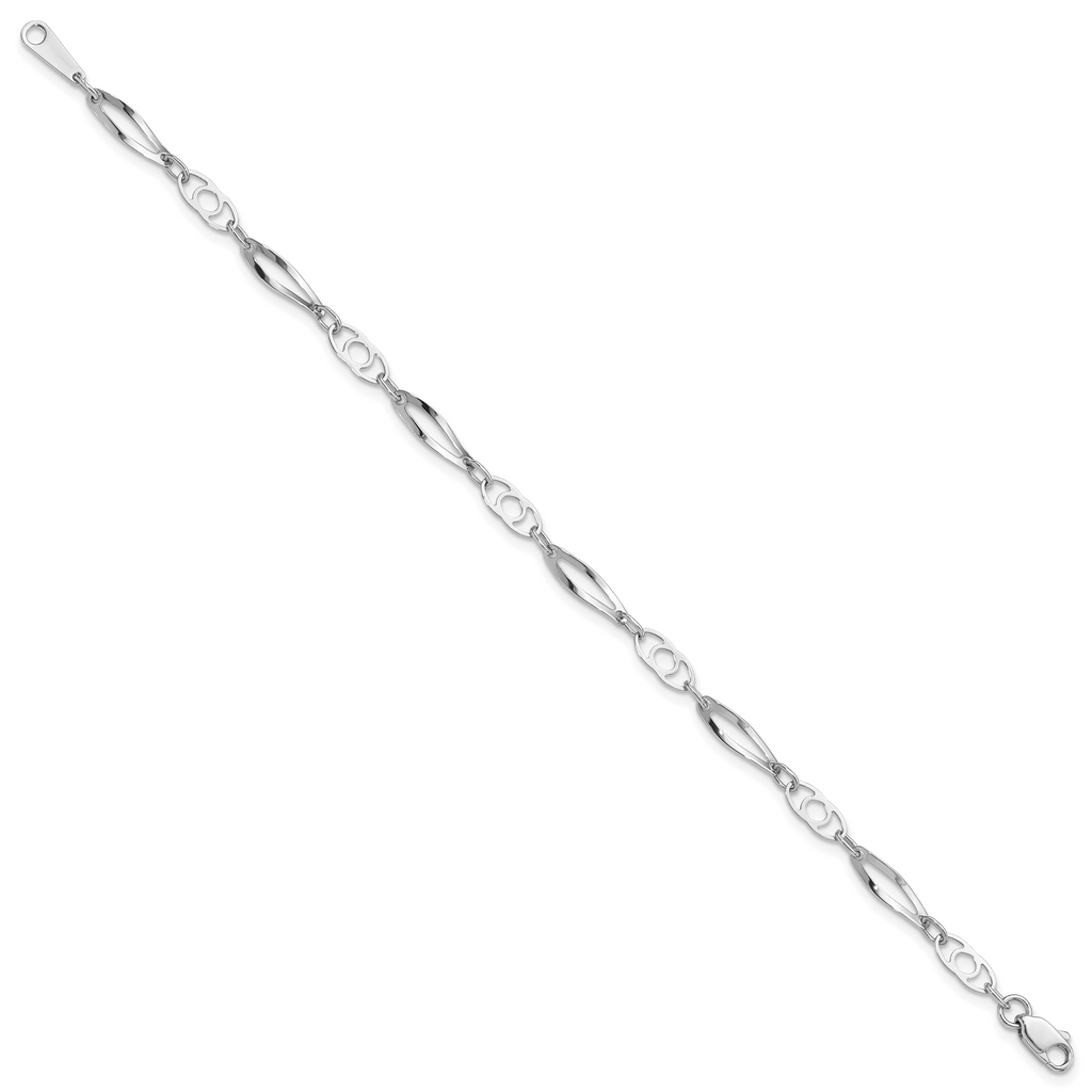 14k White Gold 7in Polished Fancy Link Bracelet