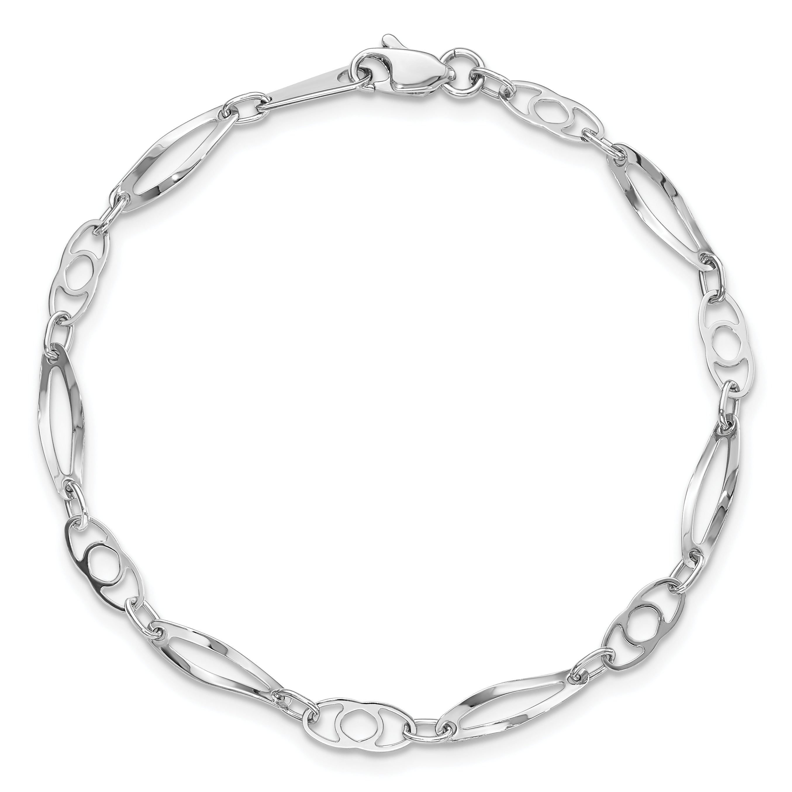 14k White Gold 7in Polished Fancy Link Bracelet
