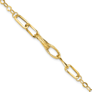 14k Gold Polished Textured Fancy Link Bracelet