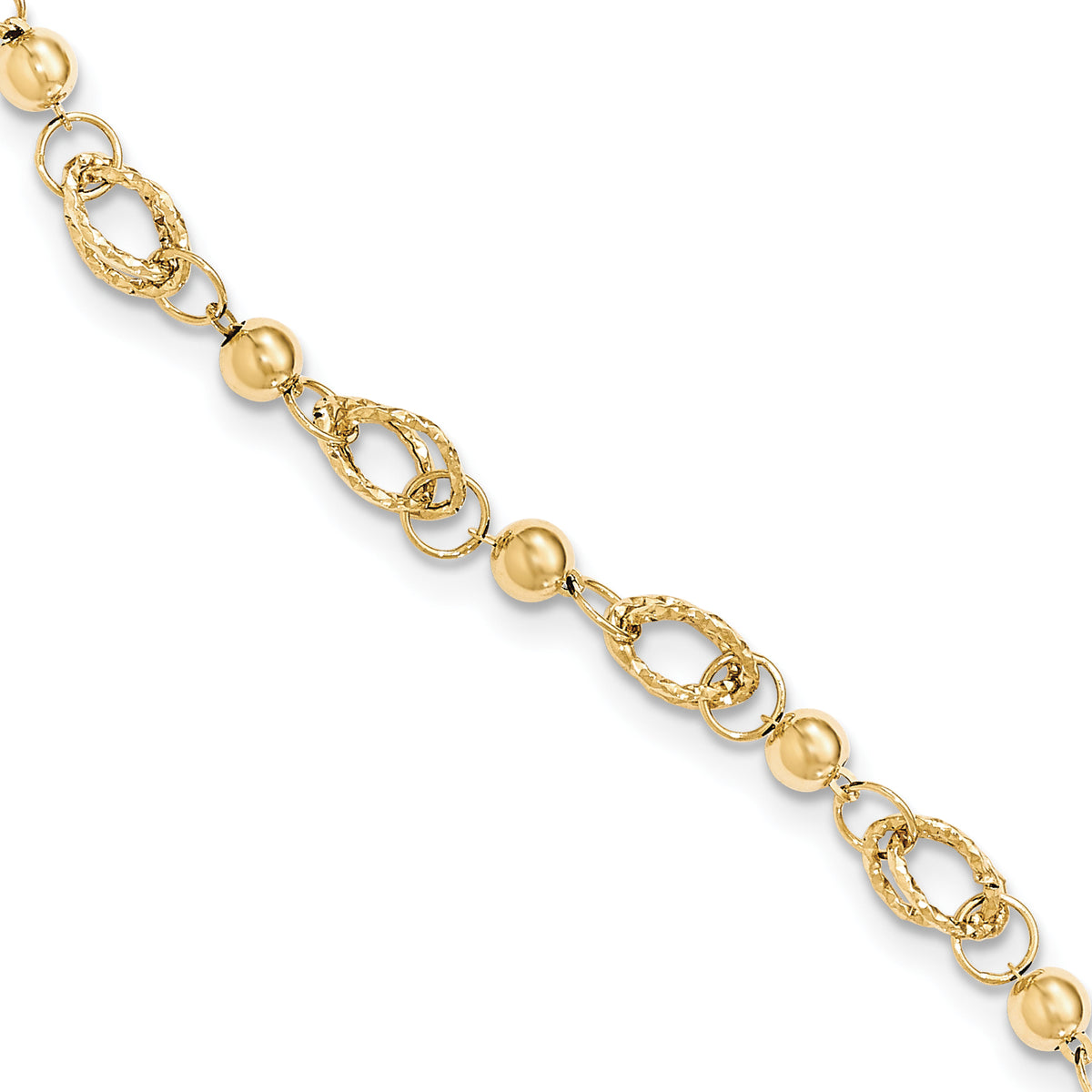 14KY Textured Links/Polished Beads Bracelet