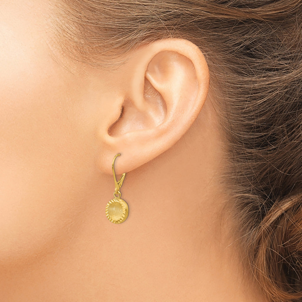 14K Gold Diamond-Cut Leverback Earrings with Brushed Finish