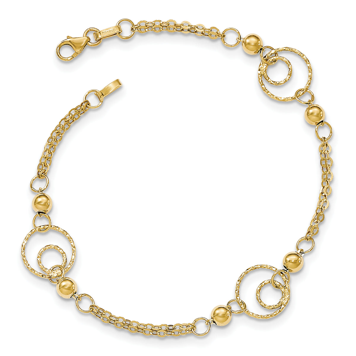 14KY Textured Circles/Polished Beads Bracelet