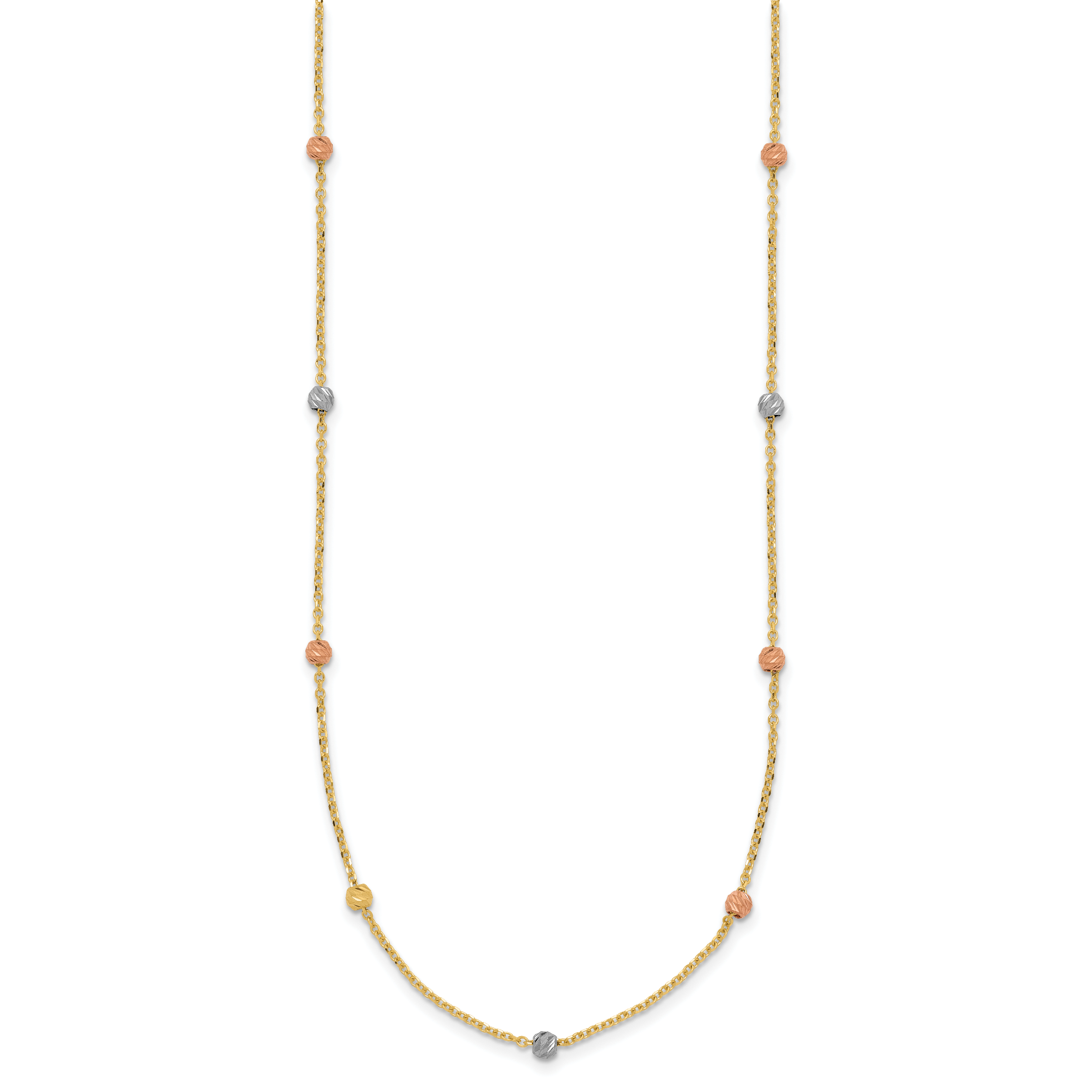 14K Tri-Color Gold Beaded Necklace with Polished Elegant Finish Secondary image