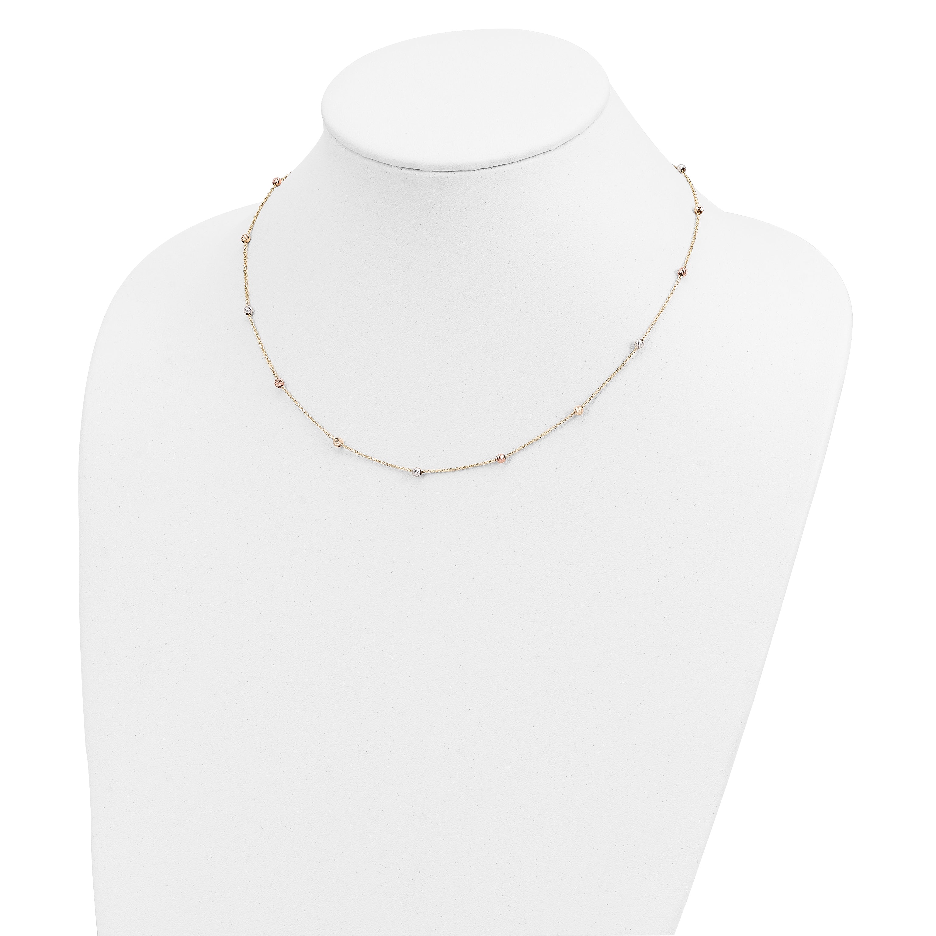 14K Tri-Color Gold Beaded Necklace with Polished Elegant Finish - 18