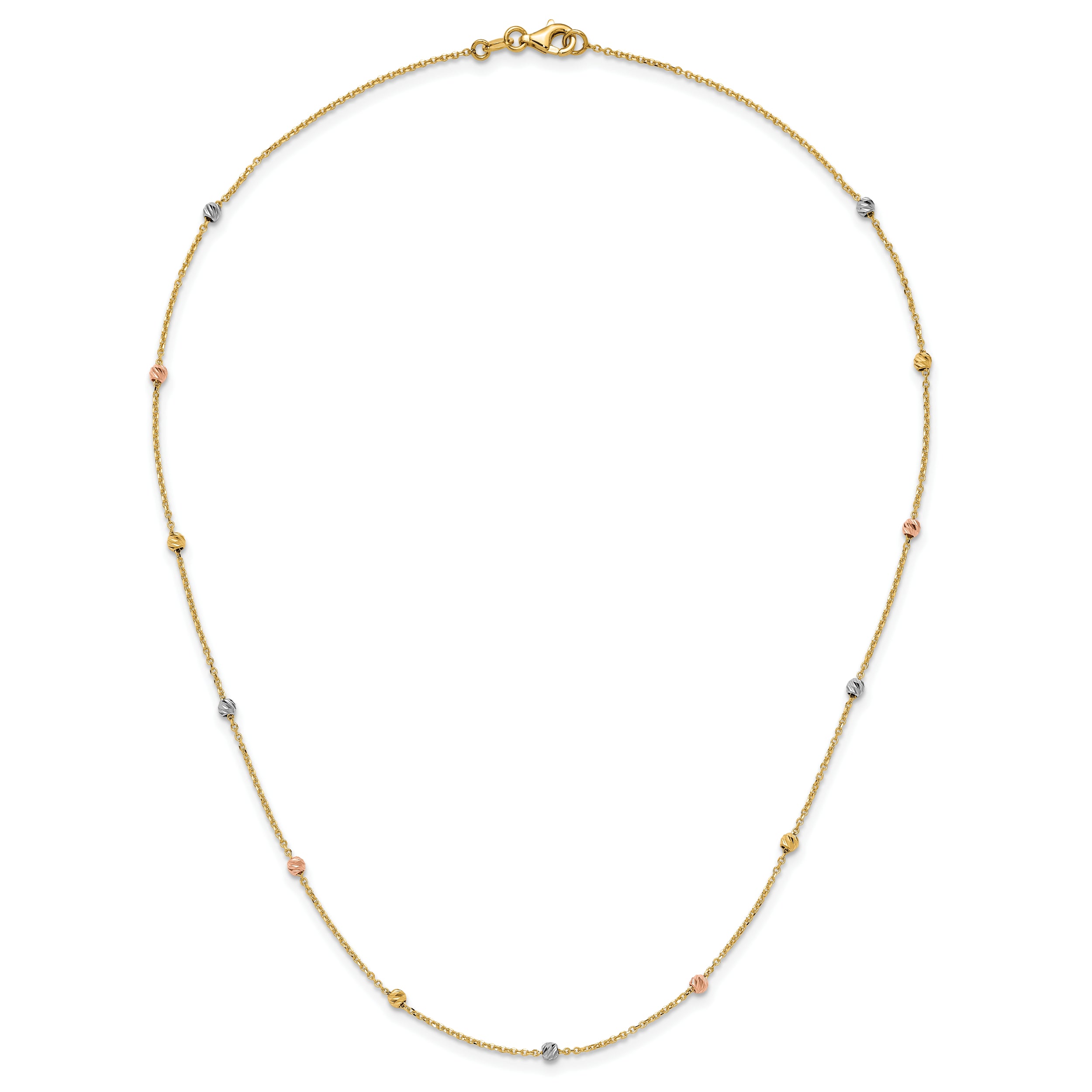 14K Tri-Color Gold Beaded Necklace with Polished Elegant Finish - 18