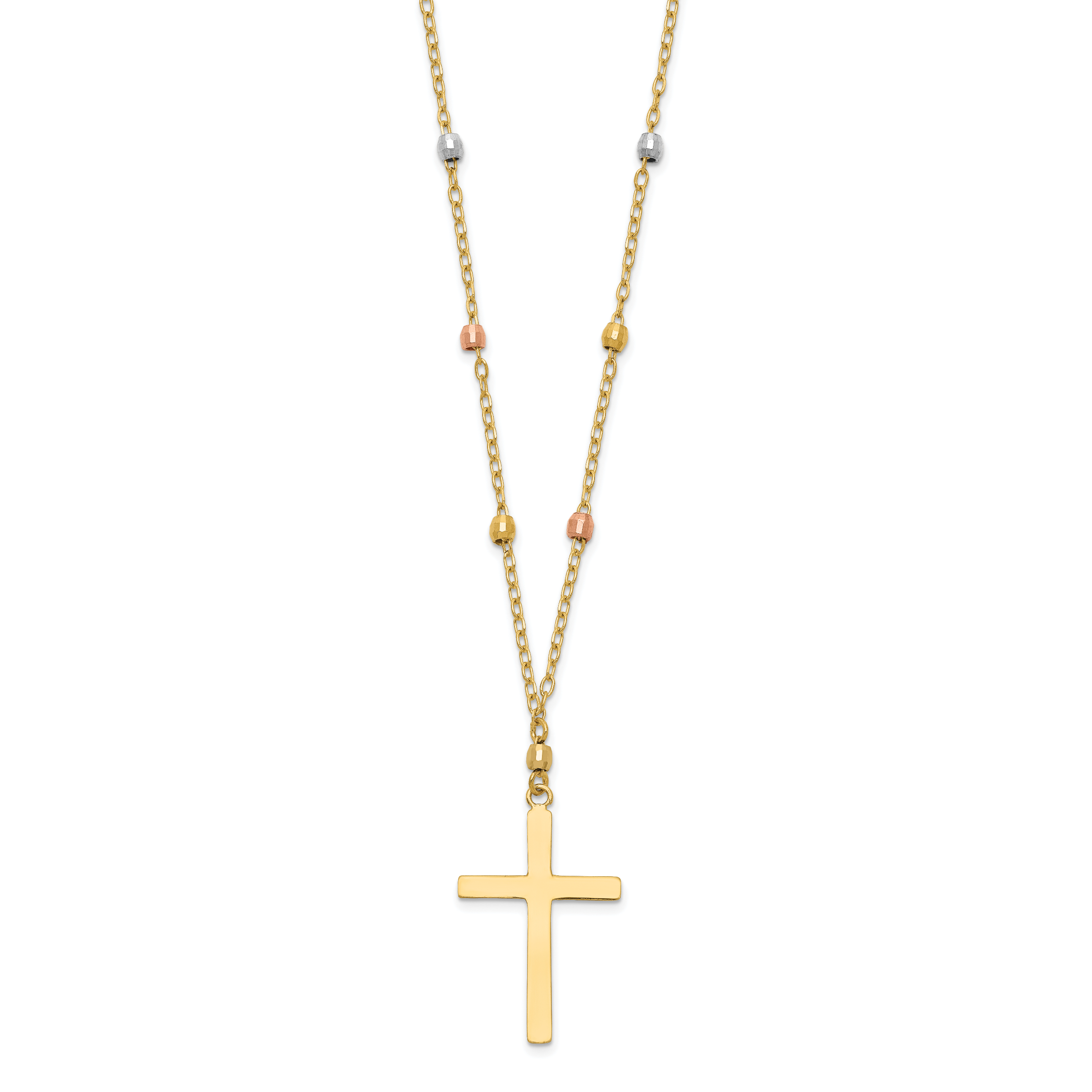 14K Tri-Color Gold Diamond-Cut Beaded Cross Necklace for Women Secondary image