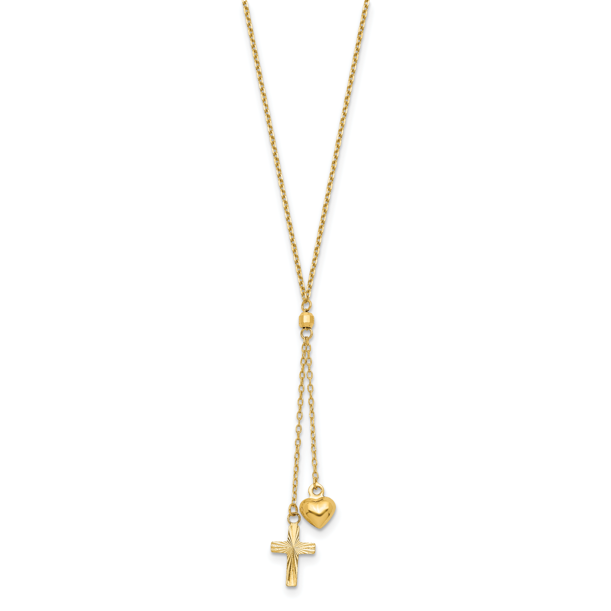 14K Gold Heart and Cross Necklace with Extender Elegant Women's Design Secondary image