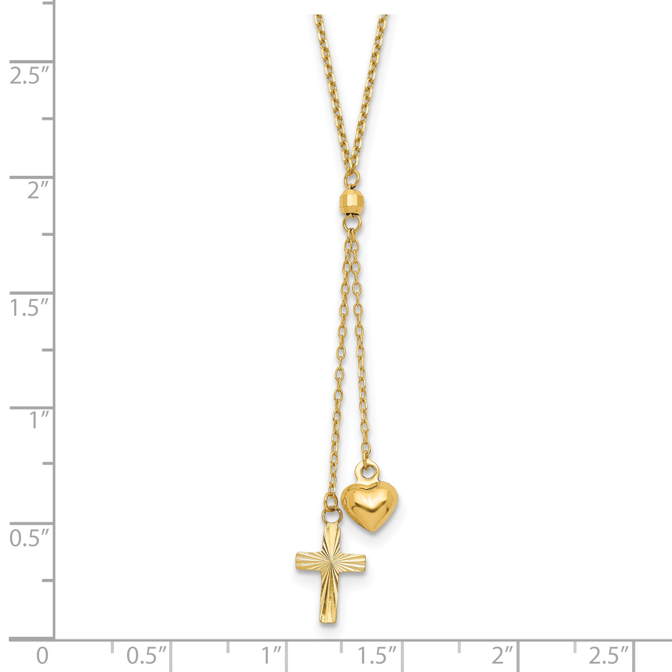 14K Gold Heart and Cross Necklace with Extender Elegant Women's Design