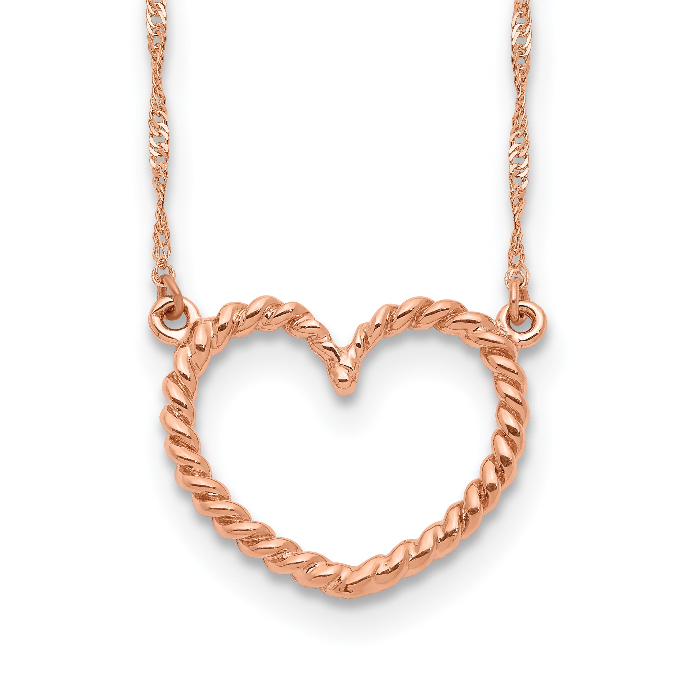 14k Rose Gold Polished and Textured Heart 17 inch Necklace Main image