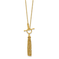 14K Cable Chain Tassel Toggle Necklace