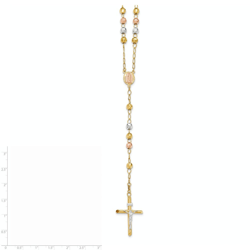 14K Tri-color 26in 4.90mm Beads Rosary