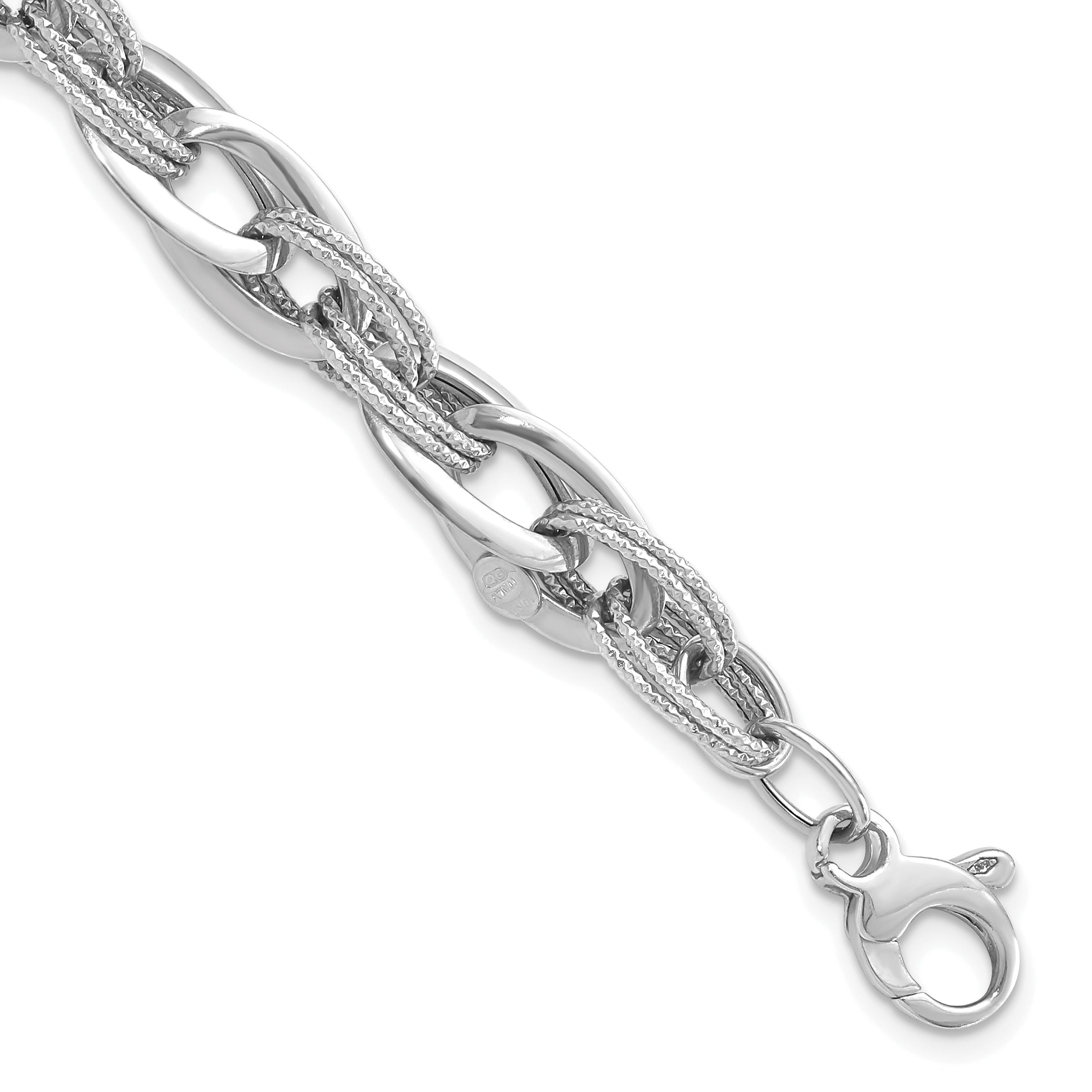 14k White Gold Polished and Textured Fancy Link 8in Bracelet Main image