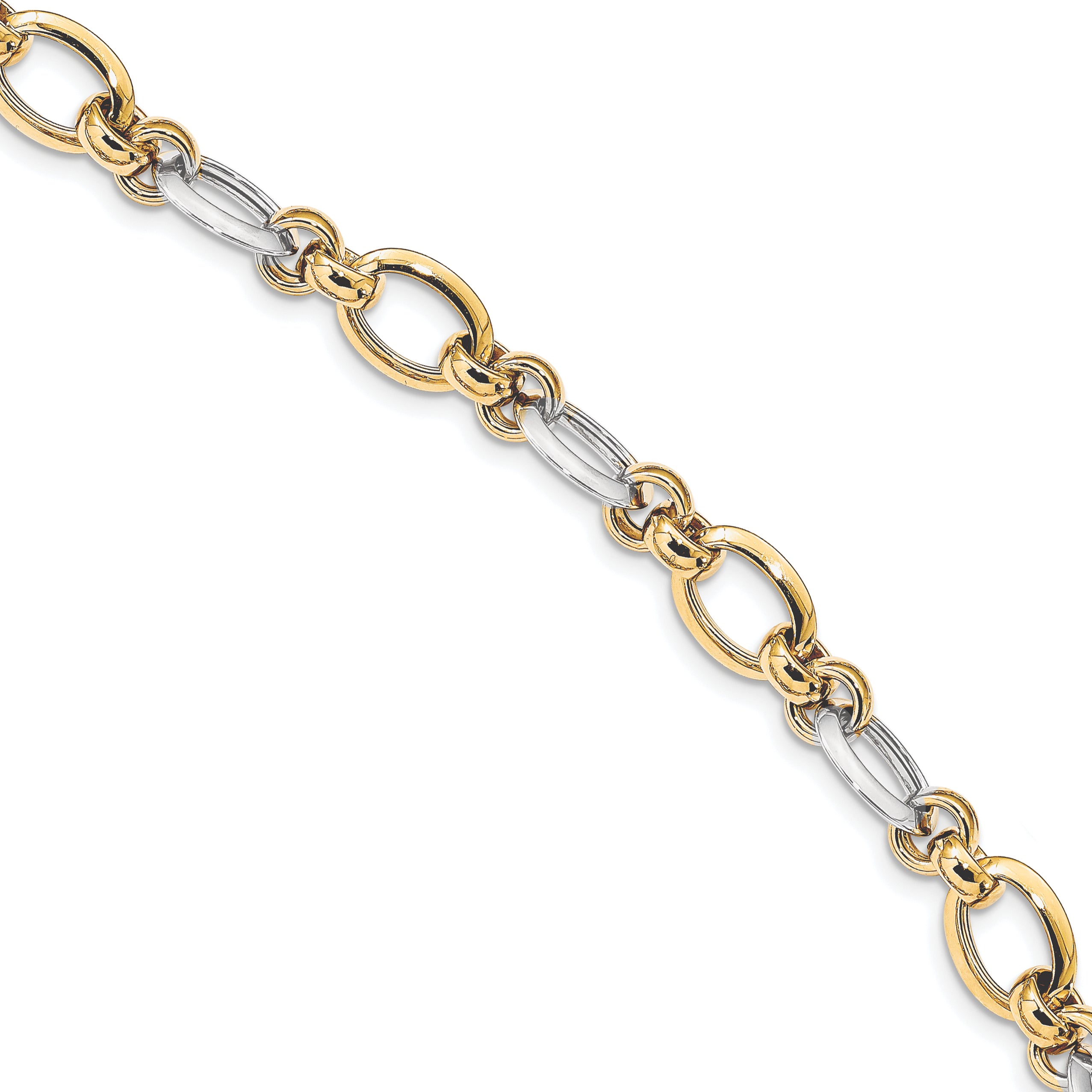 14K Two-tone Polsihed Fancy Link Bracelet