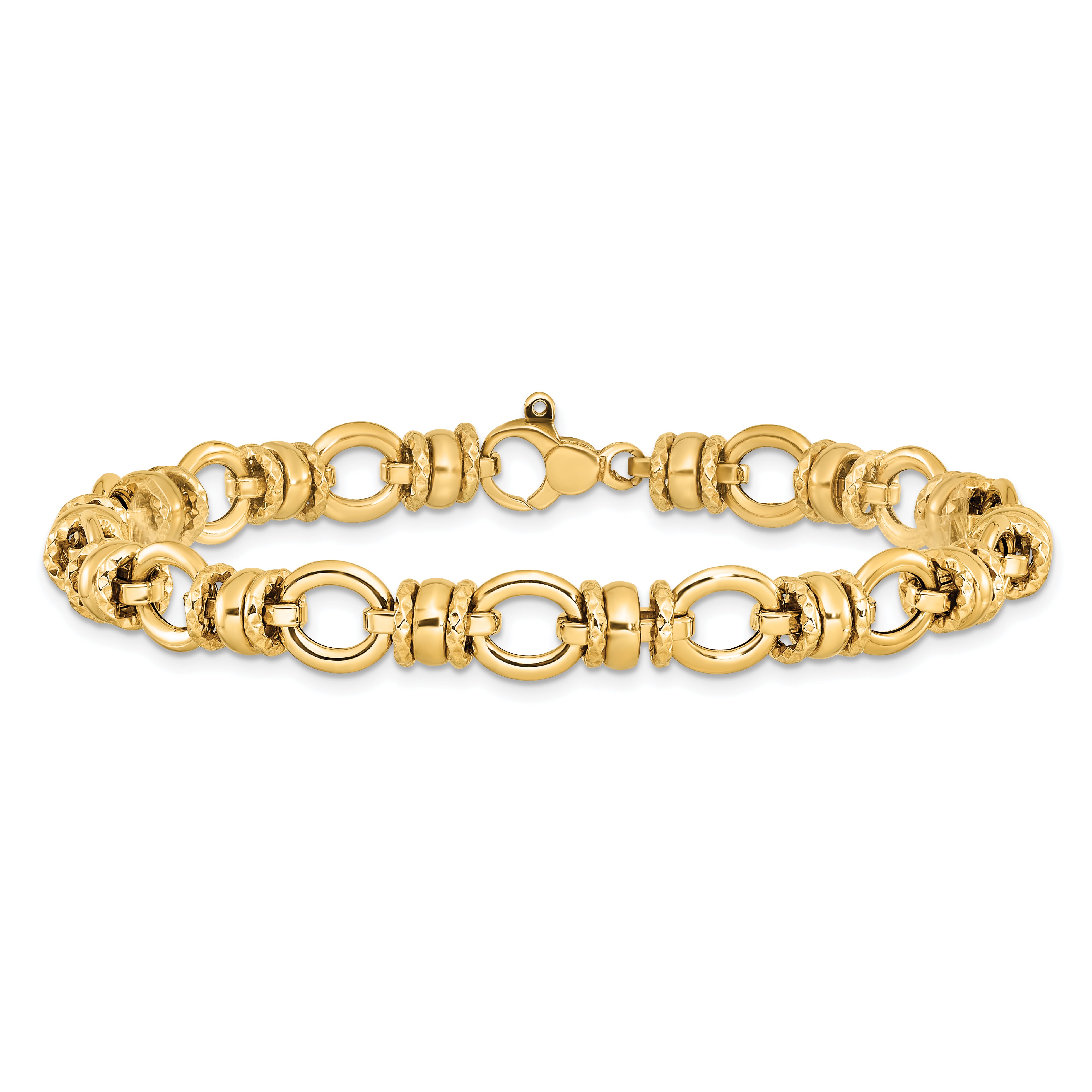 14K Polished and Textured Fancy Link Bracelet