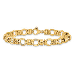 14K Polished and Textured Fancy Link Bracelet