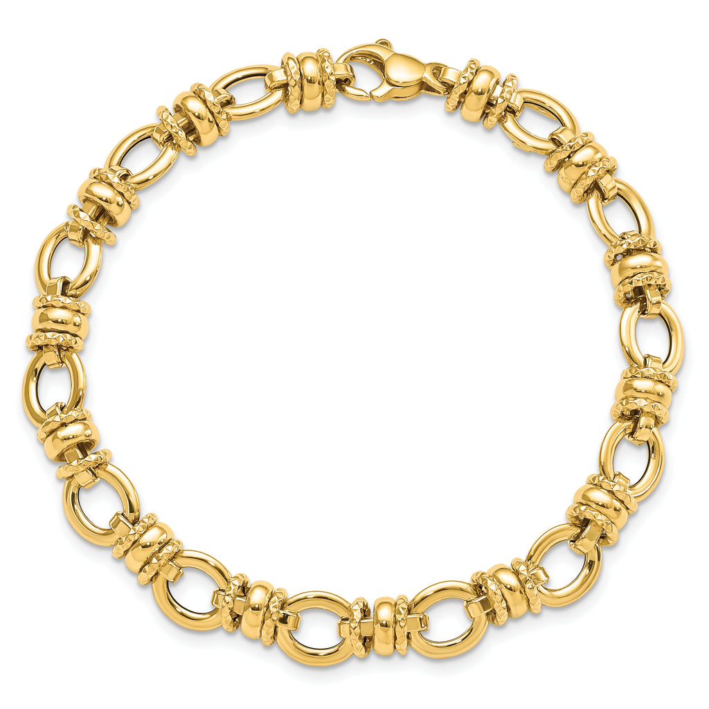 14K Polished and Textured Fancy Link Bracelet