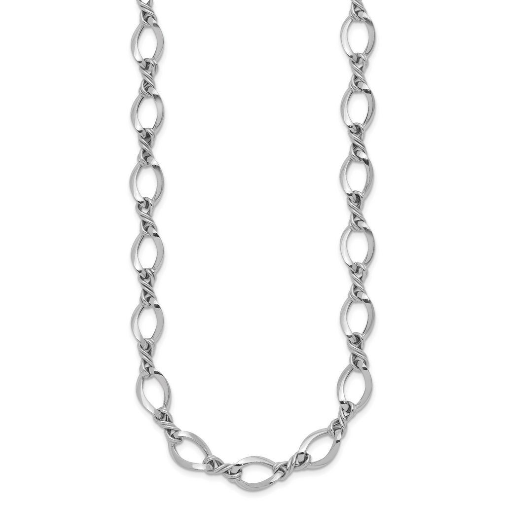 14K White Gold Fancy Link Necklace with Polished Rhodium Finish