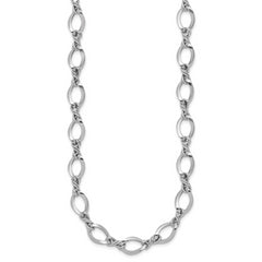 14K White Gold Fancy Link Necklace with Polished Rhodium Finish