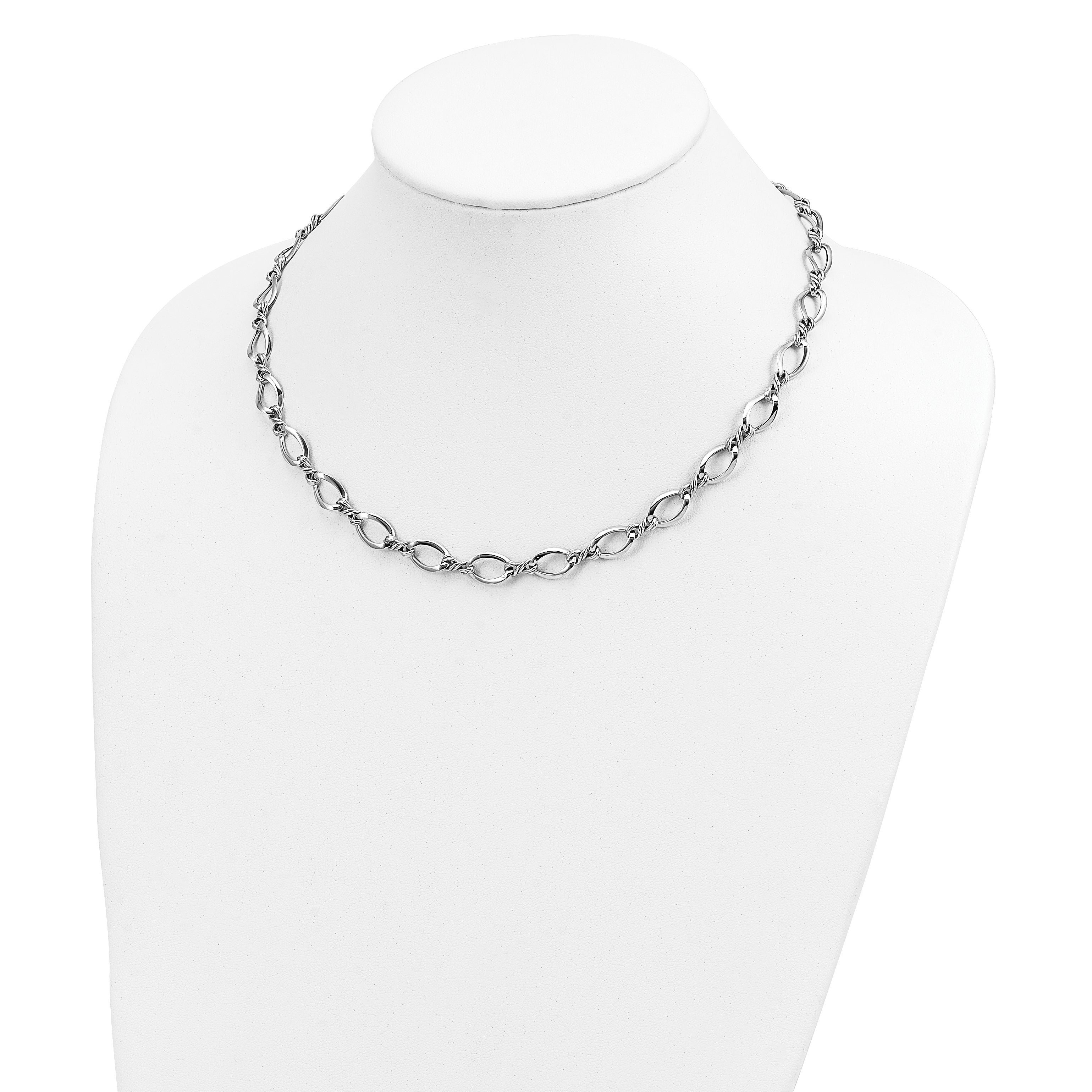14K White Gold Fancy Link Necklace with Polished Rhodium Finish