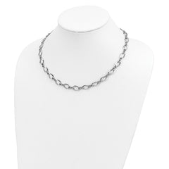 14K White Gold Fancy Link Necklace with Polished Rhodium Finish