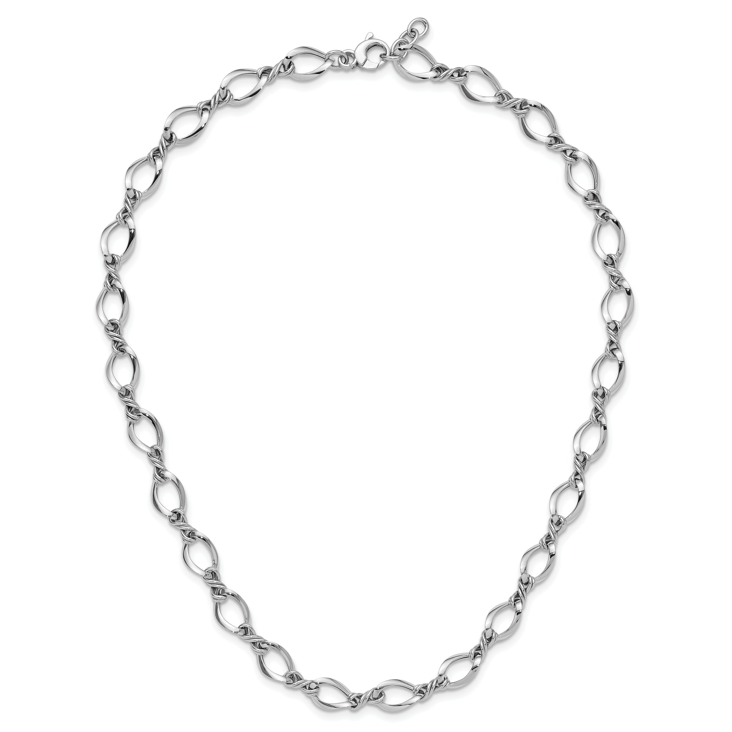 14K White Gold Fancy Link Necklace with Polished Rhodium Finish