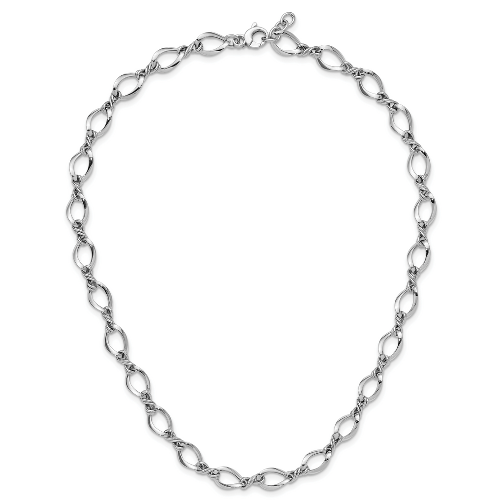 14K White Gold Fancy Link Necklace with Polished Rhodium Finish