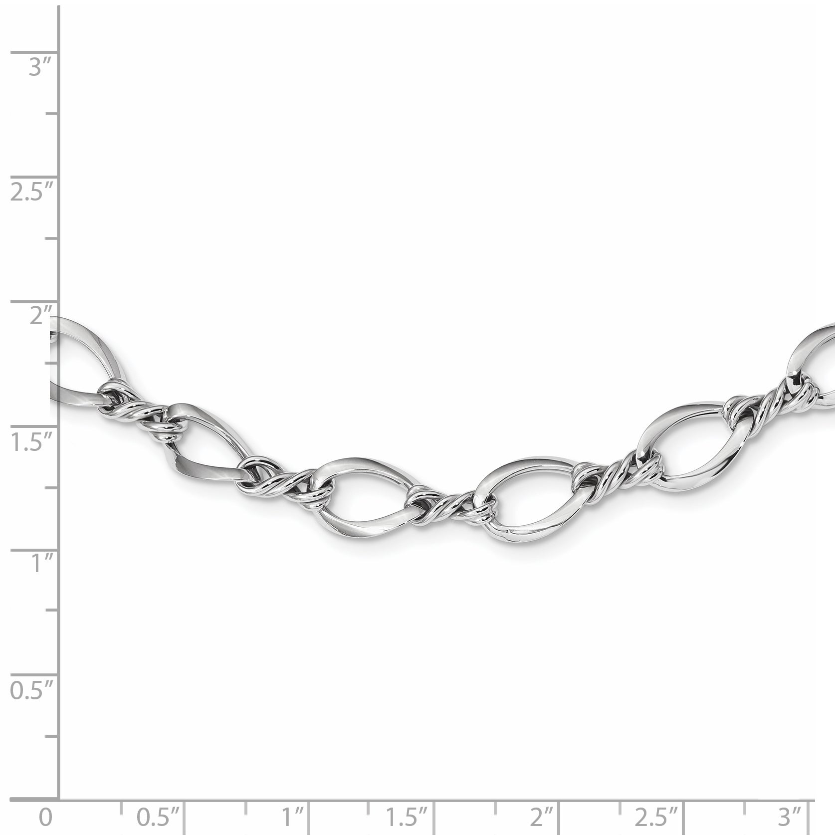 14K White Gold Fancy Link Necklace with Polished Rhodium Finish