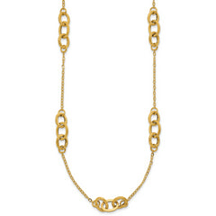 14K Yellow Gold Women's Fancy Necklace with Polished Open Link Design