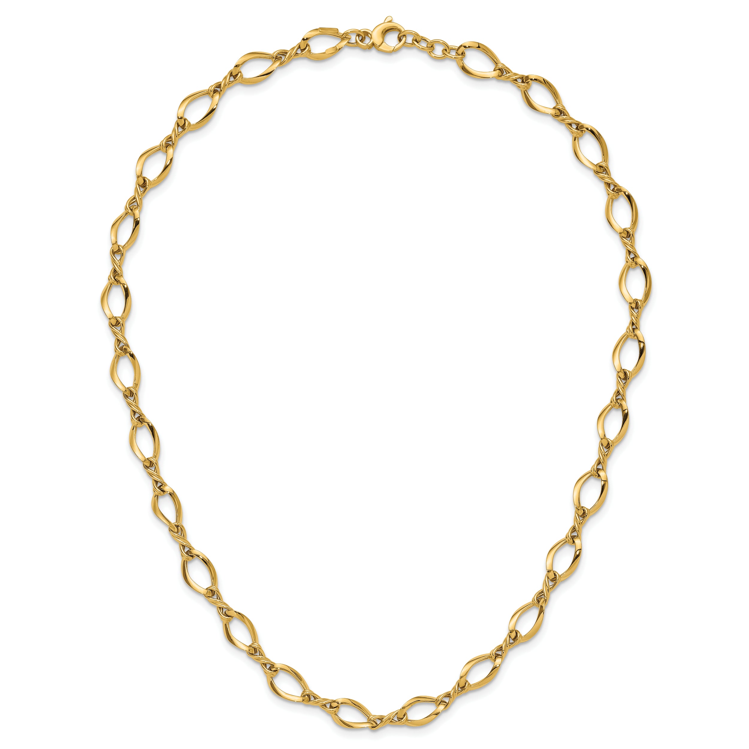 14K Gold Fancy Link Necklace with Polished Twisted Design
