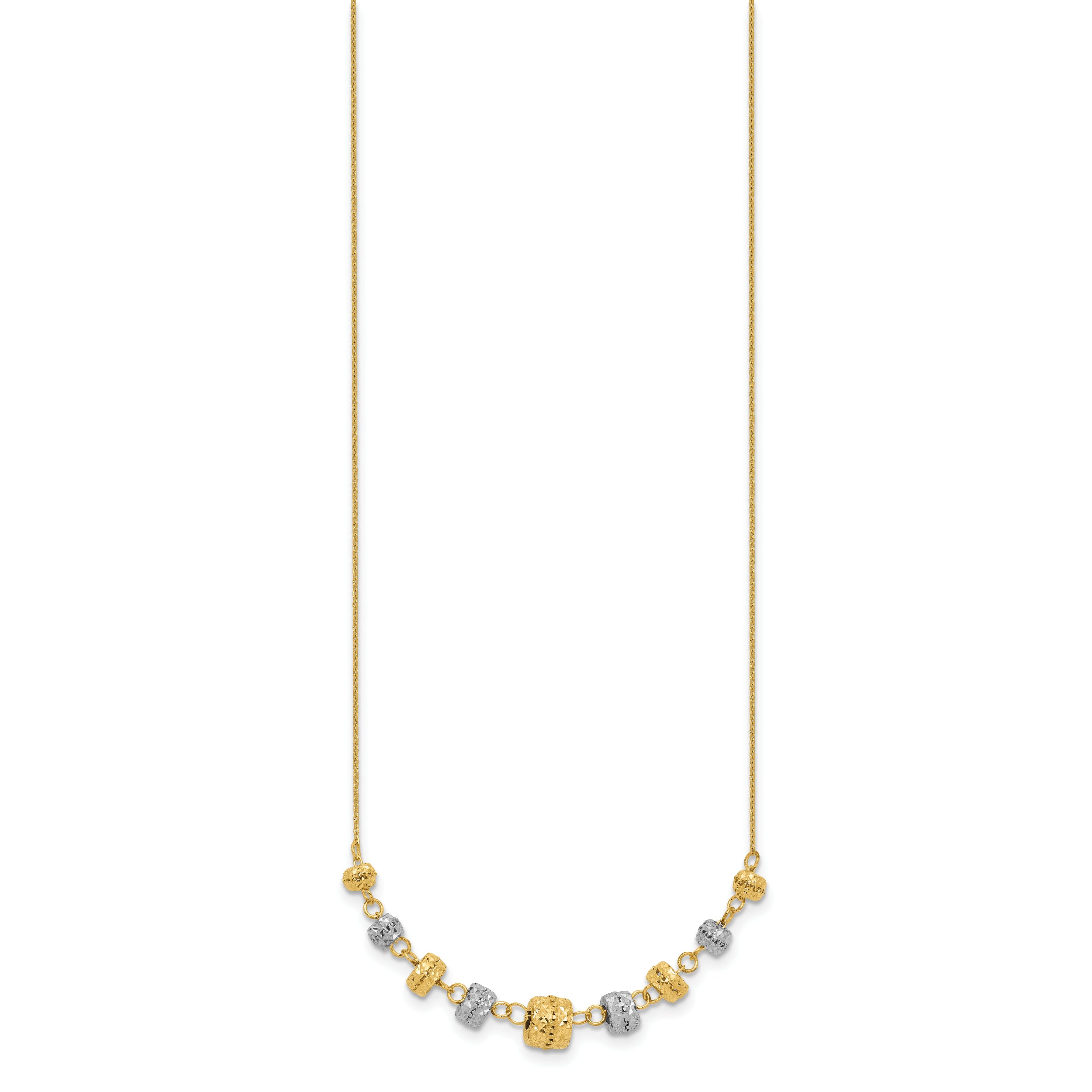 14K Two-Tone Gold Diamond-Cut Beaded Necklace with Polished Finish - 18