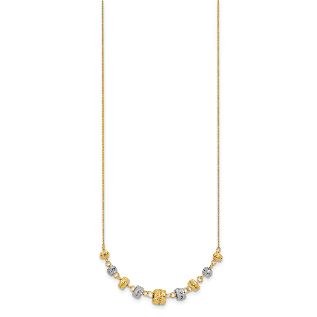 14K Two-Tone Gold Diamond-Cut Beaded Necklace with Polished Finish