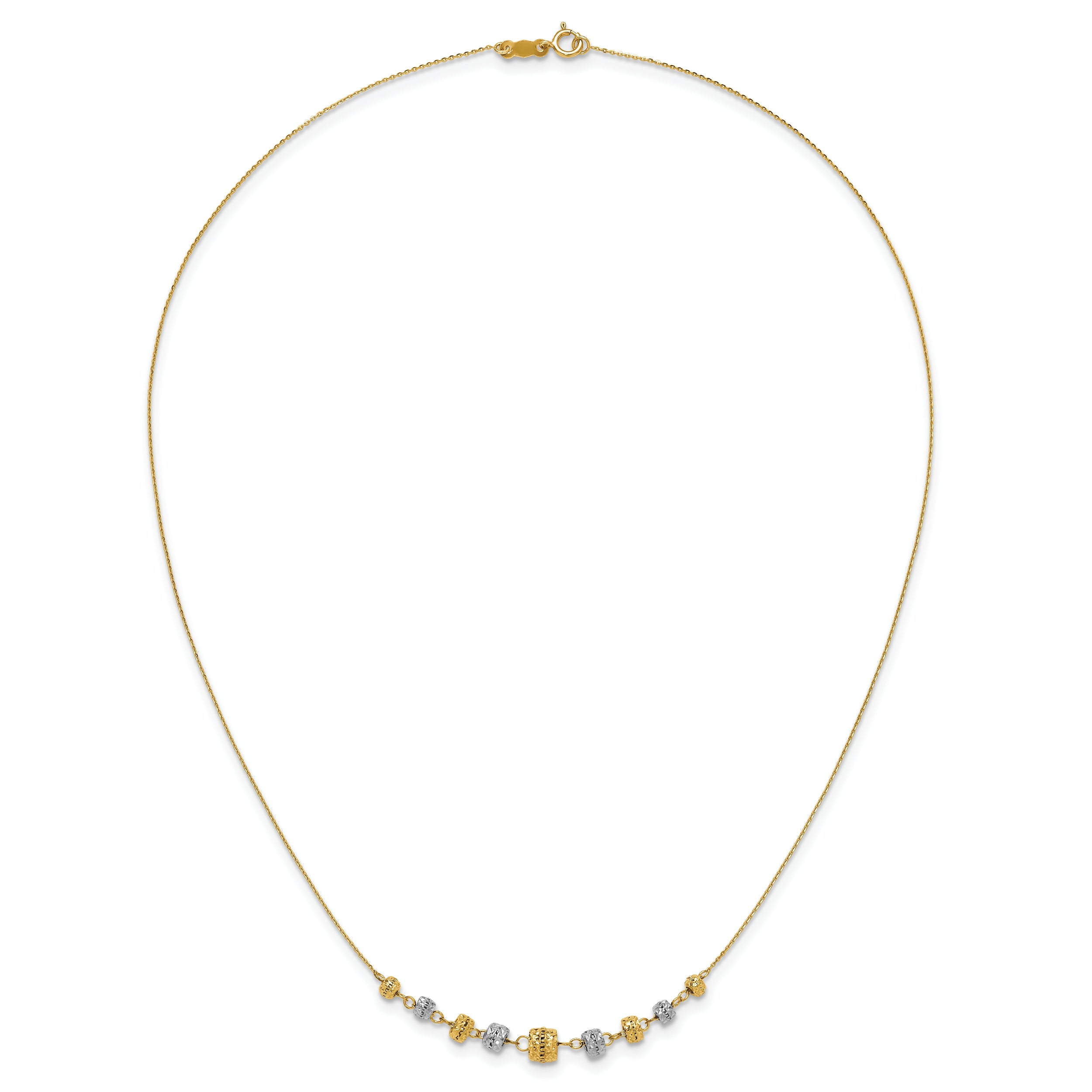 14K Two-Tone Gold Diamond-Cut Beaded Necklace with Polished Finish - 18