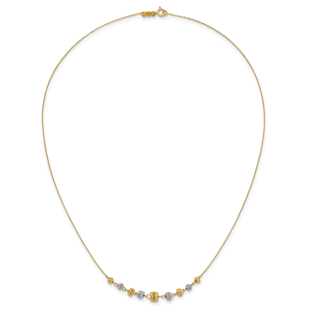 14K Two-Tone Gold Diamond-Cut Beaded Necklace with Polished Finish